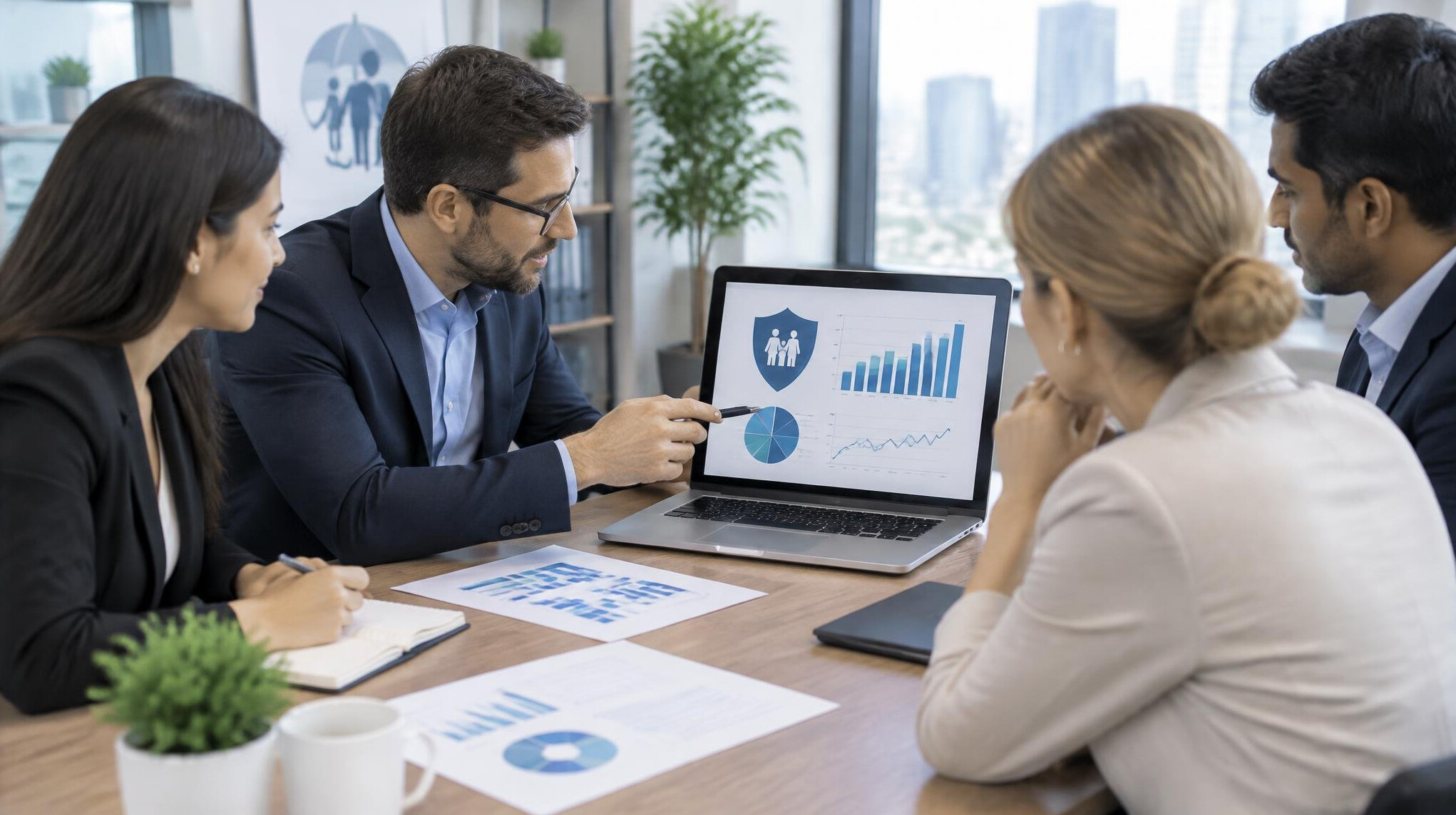 business professionals discussing insurance