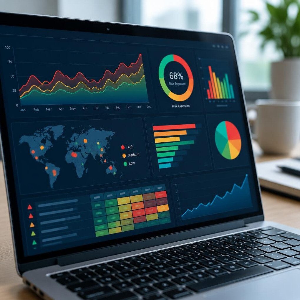Close-up of a laptop screen showing data charts